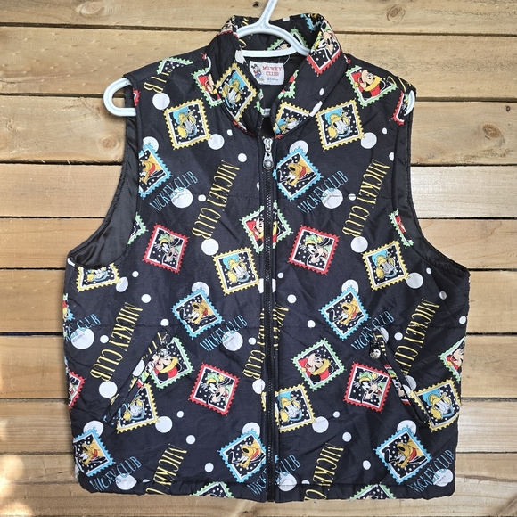 Disney Jackets & Blazers - Vintage Disney Mickey Club Black Vest  Colorful Character Print Womens